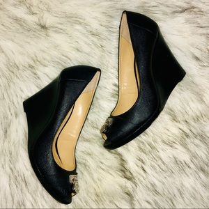 MK Hamilton Black Peep Toe Wedges